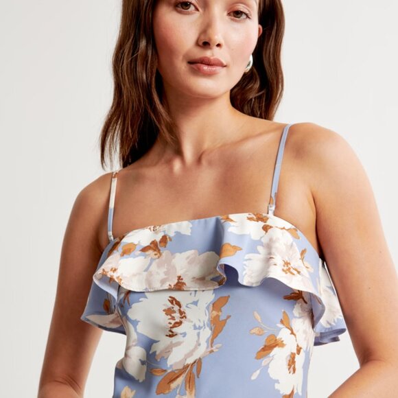 NWT sz Small Abercrombie Strapless Asymmetrical Ruffle High-Low Maxi Dress - Picture 3 of 7